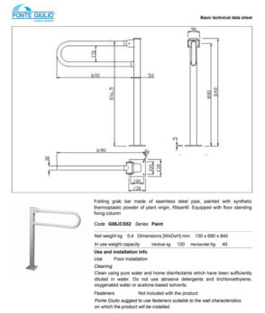 Μπάρα Δαπέδου ΑΝΑΚΛΙΝΟΜΕΝΗ 60 με Βάση PAINT ΑΜΕΑ Λευκό - Image 2