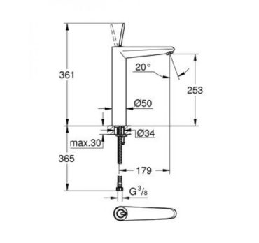 Grohe Eurodisc Joy Cosmopolitan (253mm) Μπαταρία Νιπτήρος 23428000 - Image 2
