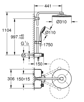 Grohe Euphoria Smart Control Σύστημα Ντούζ Ντουζιέρας Με Αναμικτήρα Ασφαλείας Για Τοποθέτηση Σε Τοίχο 26507000 - Image 2