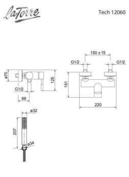 Μπαταρία Ντουζ με Τηλέφωνο και Στήριγμα Tech La Torre - Image 2