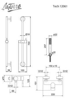 Μπαταρία Ντουζ Tech + Βέργα SINTESI 70cm La Torre - Image 2