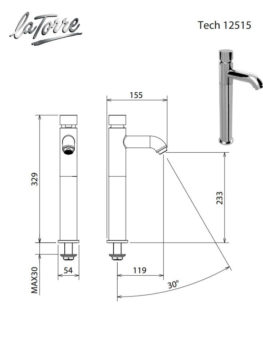 Χρονιζόμενη Επικαθήμενη Κάνουλα Tech La Torre Χρωμέ - Image 2