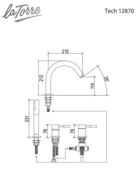 Μπαταρία Λουτρού 4 Οπών Tech La Torre Χρωμέ - Image 2