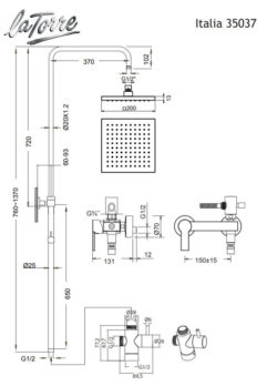 Μπαταρία Ντουζ + Επέκταση Κολώνα και Κεφαλή ITALIA La Torre Χρωμέ - Image 2