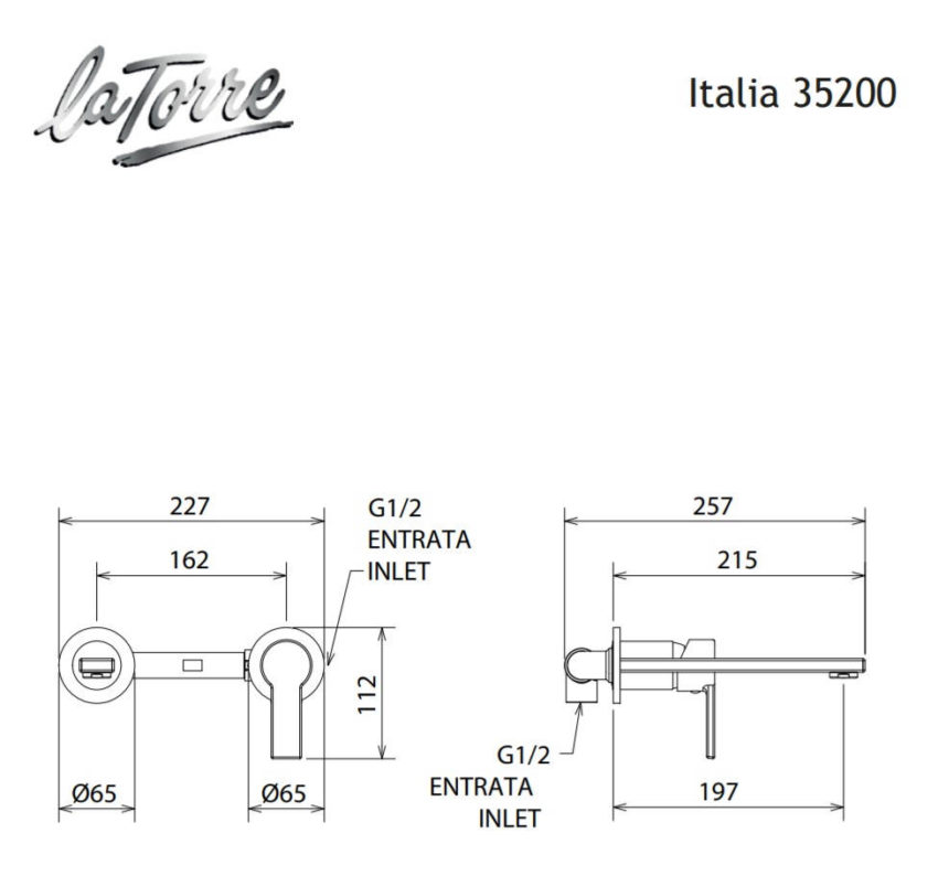 200-35200-100-2 Μπαταρία Νιπτήρος Τοίχου ITALIA La Torre Χρωμέ - Image 2