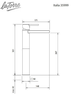 Μπαταρία Νιπτήρος Υψηλή + Βαλβίδα Clic-Clac ITALIA La Torre Χρωμέ - Image 2