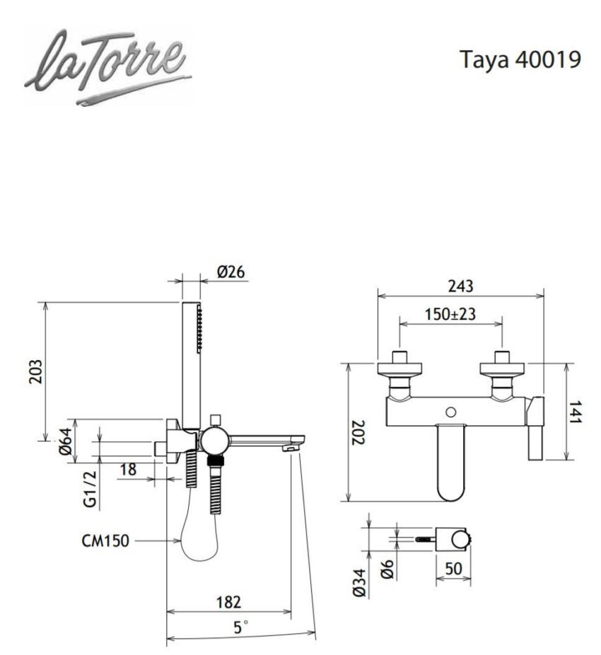 200-40019-100-2 Μπαταρία Λουτρού TAYA La Torre Χρωμέ - Image 2