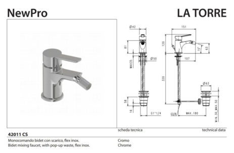 Μπαταρία Μπιντέ NEWPRO La Torre Χρωμέ - Image 2