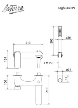 Μπαταρία Λουτρού LAGHI La Torre Χρωμέ - Image 2