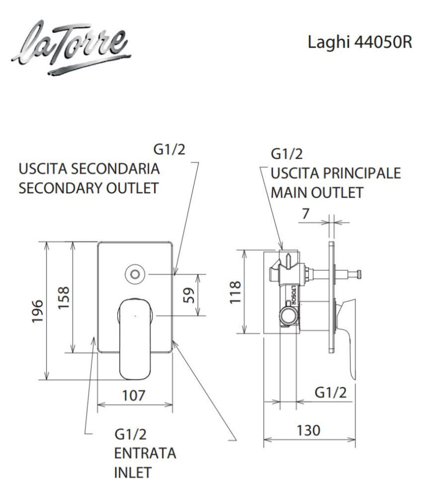 200-44050R16-100-2 Μίκτης Εντοιχισμού με Εκτροπέα LAGHI La Torre Χρωμέ - Image 2
