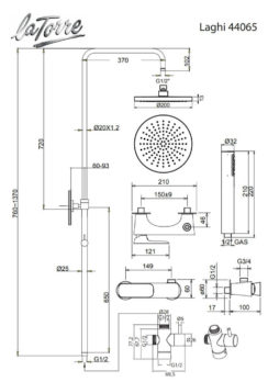Μπαταρία Ντουζ + Επέκταση Κολώνα και Κεφαλή LAGHI La Torre Χρωμέ - Image 3