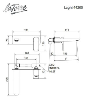 Μπαταρία Νιπτήρος Τοίχου LAGHI La Torre Χρωμέ - Image 2