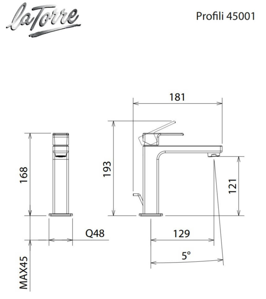 200-45001-100-3 Μπαταρία Νιπτήρος PROFILI La Torre Χρωμέ - Image 3