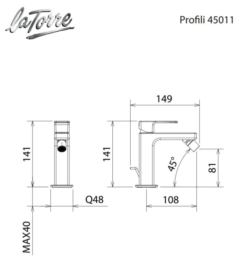 200-45011-100-2 Μπαταρία Μπιντέ PROFILI La Torre Χρωμέ - Image 2