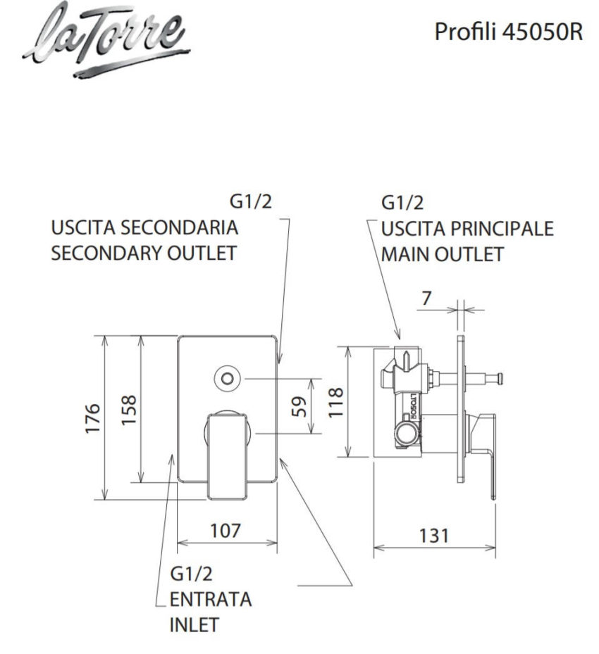 Μίκτης Εντοιχισμού με Εκτροπέα PROFILI La Torre Χρωμέ - Image 2