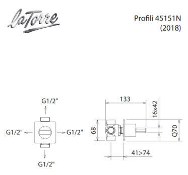 Εκτροπέας Εντοιχιζόμενος 3 Εξόδων PROFILI La Torre Χρωμέ - Image 3
