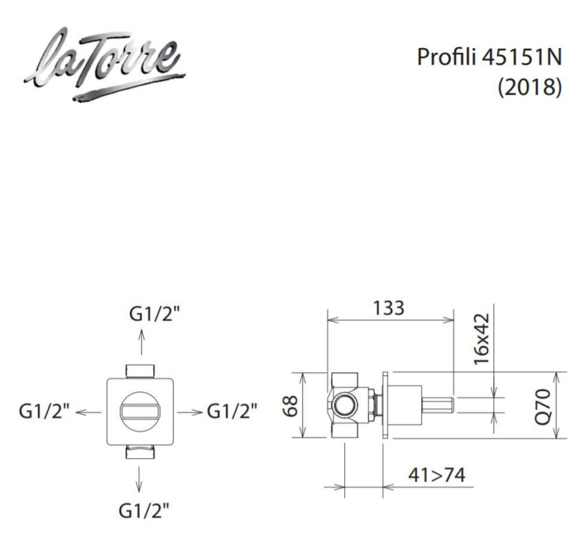 Εκτροπέας Εντοιχιζόμενος 3 Εξόδων PROFILI La Torre Χρωμέ - Image 3