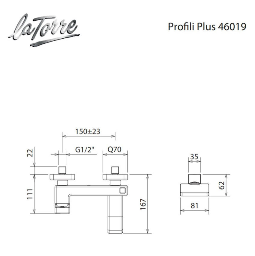 Μπαταρία Λουτρού PROFILI-PLUS La Torre Χρωμέ - Image 2