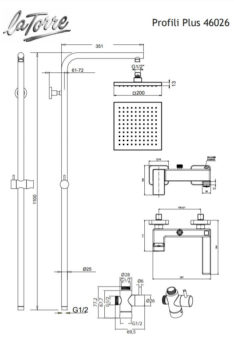 Μπαταρία Ντουζ+Σταθερή Κολώνα και Κεφαλή PROFILI PLUS La Torre Χρωμέ - Image 2