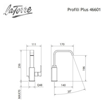 Μπαταρία Νιπτήρος PROFILI-PLUS La Torre Χρωμέ - Image 2