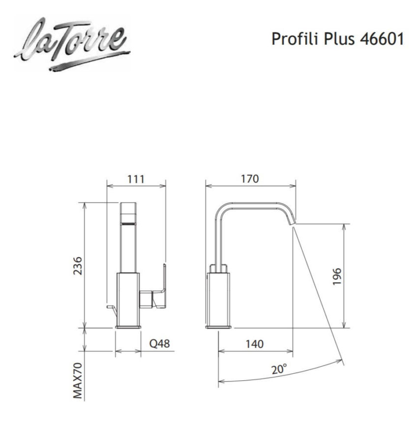 Μπαταρία Νιπτήρος PROFILI-PLUS La Torre Χρωμέ - Image 2