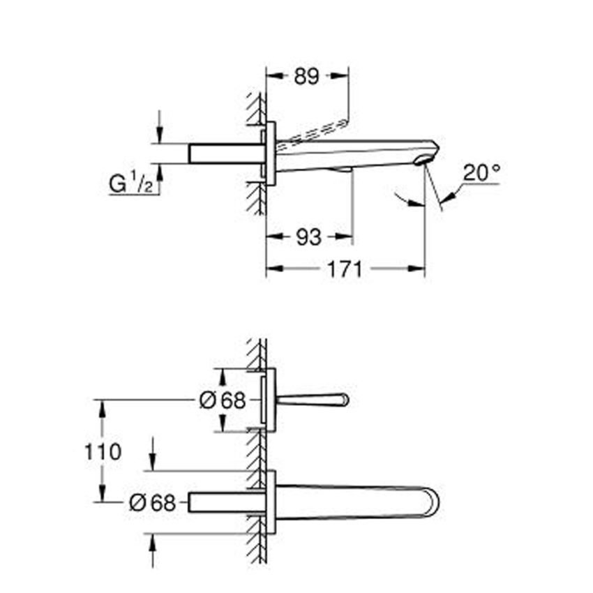 sx-19969000 Grohe Eurodisc Joy Cosmopolitan Μπαταρία Νιπτήρος Τοίχου (23cm) 19969000 - Image 2