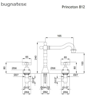 Μπαταρία Νιπτήρος 3 Οπών PRINCETON BUGNATESE Bronze - Image 2