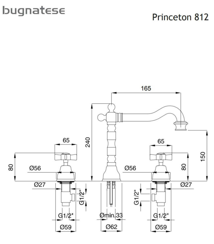201-812-220-2 Μπαταρία Νιπτήρος 3 Οπών PRINCETON BUGNATESE Bronze - Image 2