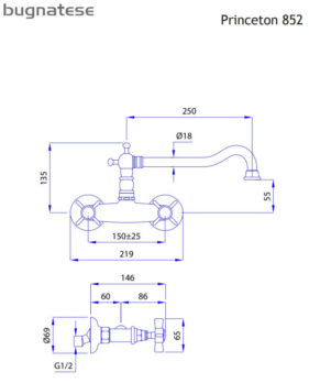 Μπαταρία Νεροχύτη Τοίχου PRINCETON BUGNATESE Χρωμέ - Image 2