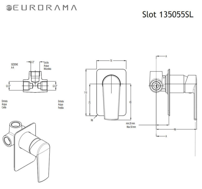 Μίκτης Εντοιχισμού 1 Εξόδου SLOT EURORAMA Χρωμέ - Image 2