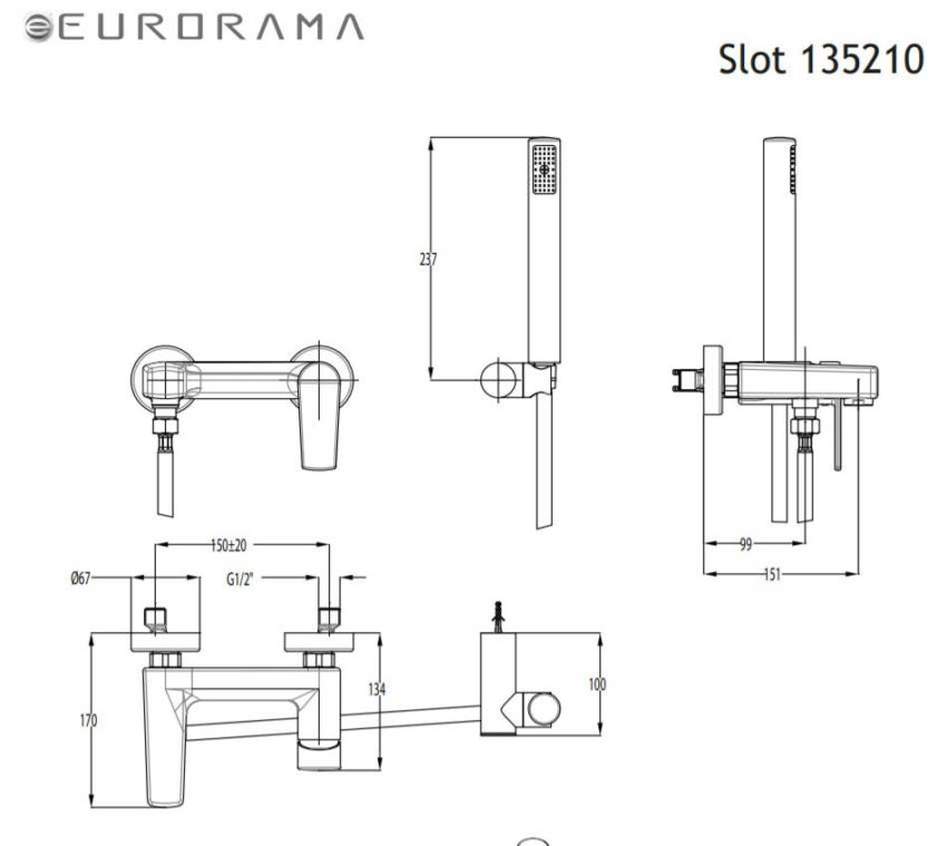 Μπαταρία Λουτρού SLOT EURORAMA Χρωμέ - Image 2