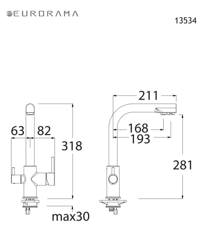 202-13534-100-2 Μπαταρία Νεροχύτη FILTER-TAP για Ντεπόζιτο EURORAMA Χρωμέ - Image 2