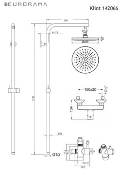 Μπαταρία Ντουζ + Σταθερή Κολώνα και Κεφαλή KLINT Χρωμέ - Image 2