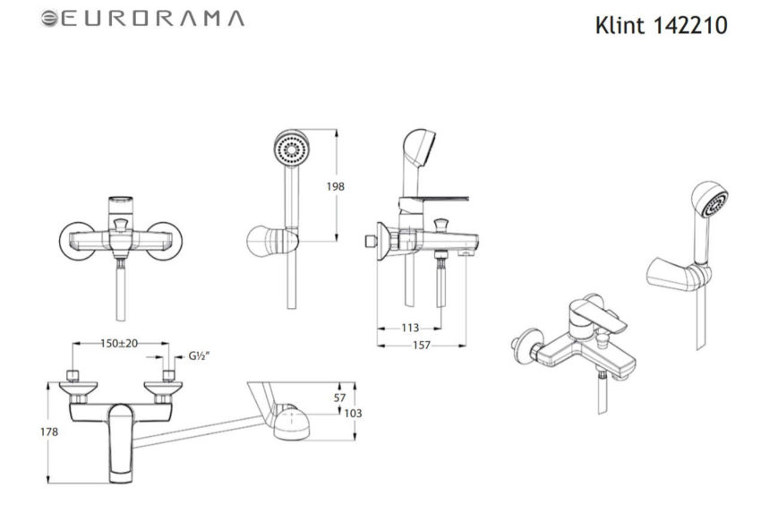 202-142210-100-2 Μπαταρία Λουτρού KLINT EURORAMA Χρωμέ - Image 2