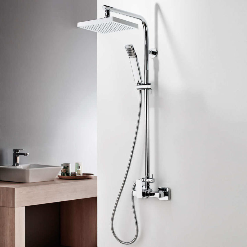 Μπαταρία Ντουζ+Σταθερή Κολώνα και Κεφαλή QUADRA Χρωμέ - Image 1