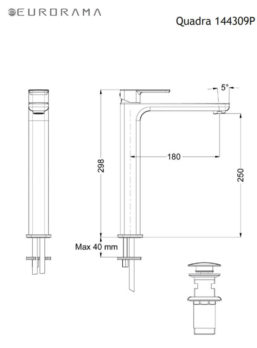 Μπαταρία Νιπτήρος Υψηλή με Βαλβίδα Clic-Clac QUADRA EURORAMA - Image 5
