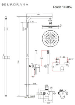 Μπαταρία Ντουζ + Σταθερή Κολώνα και Κεφαλή TONDA Χρωμέ - Image 2