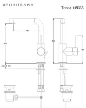 Μπαταρία Νιπτήρος TONDA EURORAMA Χρωμέ - Image 2