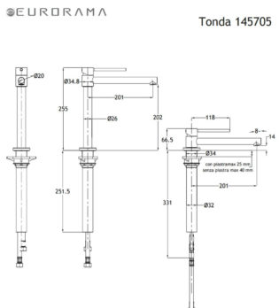 Μπαταρία Νεροχύτη TONDA Βυθιζόμενη EURORAMA Χρωμέ - Image 3