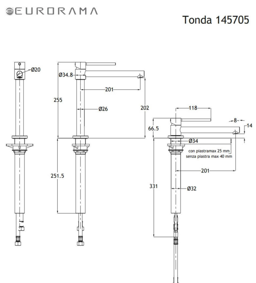 202-145705-100-3 Μπαταρία Νεροχύτη TONDA Βυθιζόμενη EURORAMA Χρωμέ - Image 3