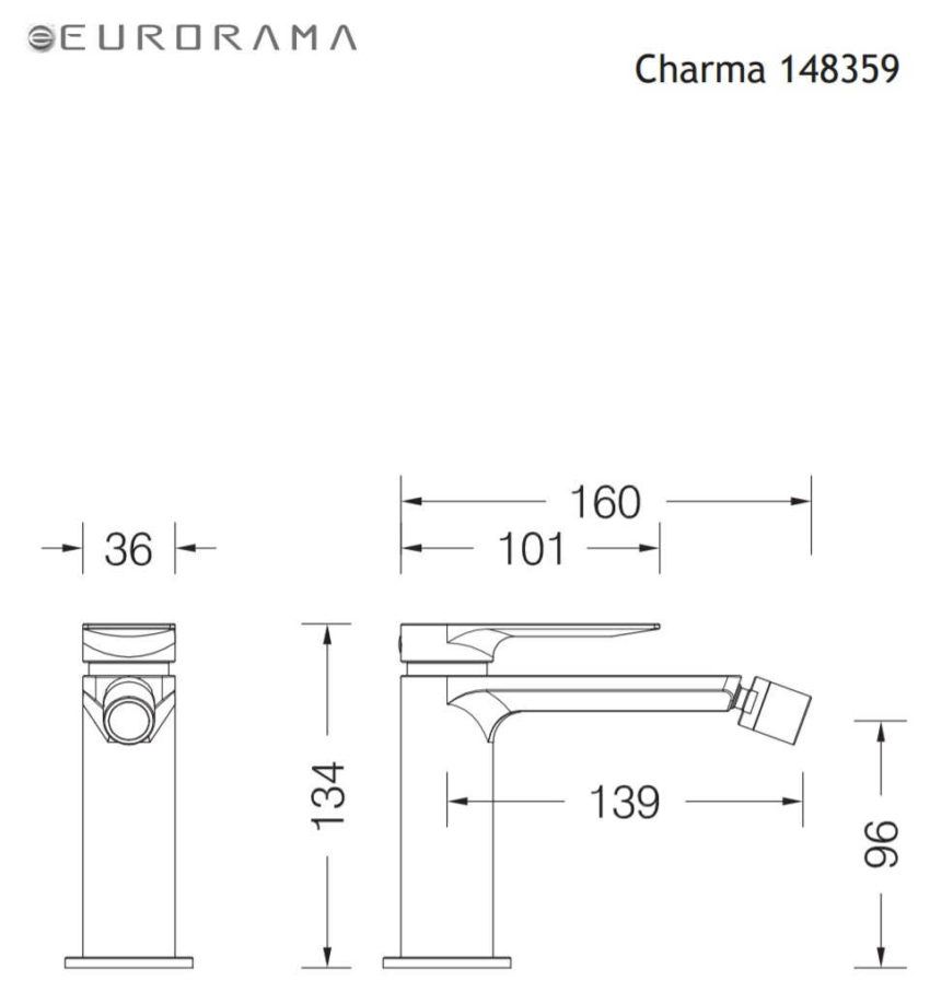 202-148359-100-2 Μπαταρία Μπιντέ με Βαλβίδα Clic-Clac CHARMA EURORAMA Χρωμέ - Image 2