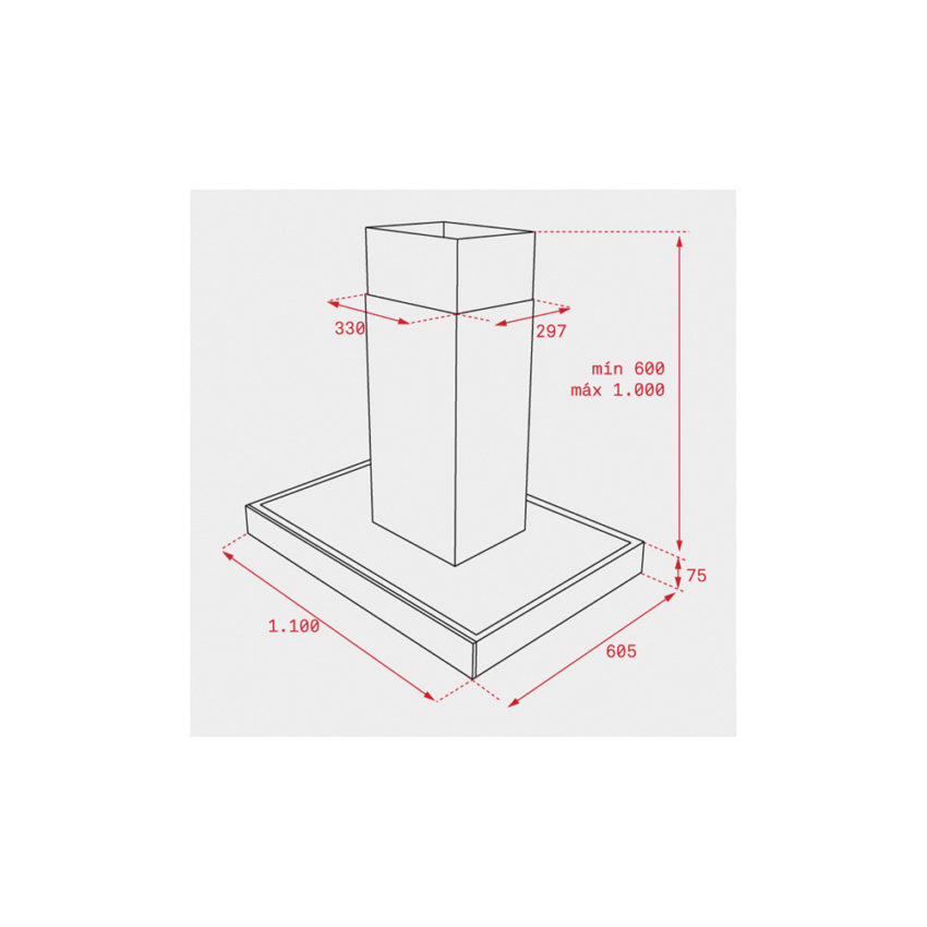 sx-dpl-1185-island Teka DPL 1185 Island Ecopower Inox/Μαύρο Κρύσταλλο Απορροφητήρας Καμινάδα Οροφής 110 cm - Image 2