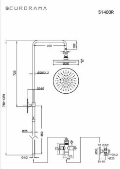 Κολώνα Ντουζ Y83 - 144 εκ. με Κεφαλή Ντουζ Φ20 Και Εκτροπέα - Image 4