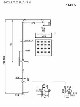 Κολώνα Ντουζ Y83-144 εκ. με Κεφαλή Ντουζ 20x20 Και Εκτροπέα - Image 4