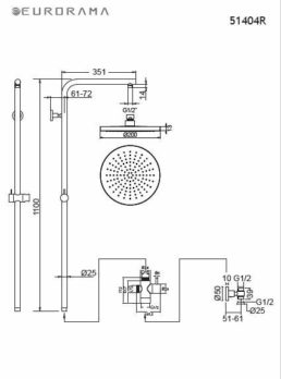 Κολώνα Ντουζ Y117 εκ. με Κεφαλή Ντουζ Φ20 Και Εκτροπέα - Image 4