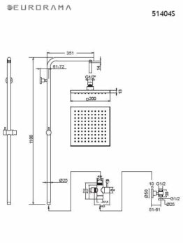 Κολώνα Ντουζ Y117 εκ. με Κεφαλή Ντουζ 20x20 Και Εκτροπέα - Image 4