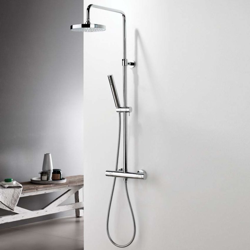 202-615065-100-1 Μπαταρία Ντουζ + Επέκταση Κολώνα και Κεφαλή THERMO ROUND EURORAMA Χρωμέ - Image 1