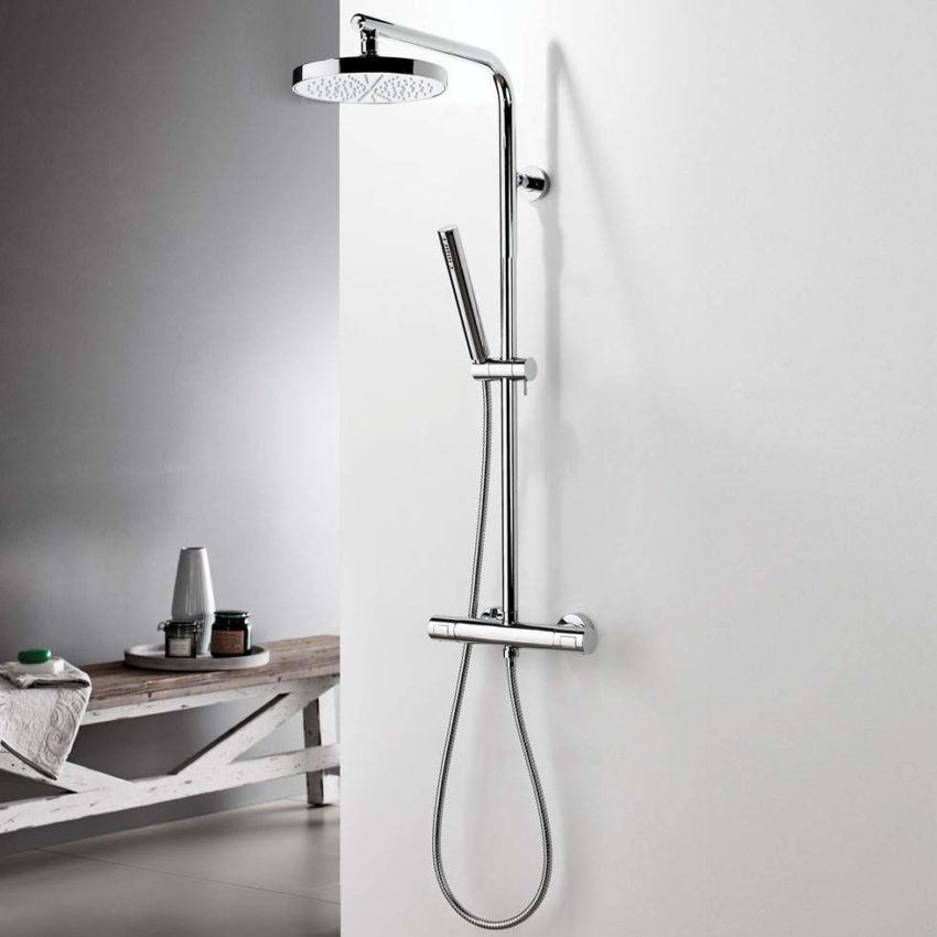 Μπαταρία Ντουζ + Σταθερή Κολώνα και Κεφαλή THERMO ROUND EURORAMA Χρωμέ - Image 1