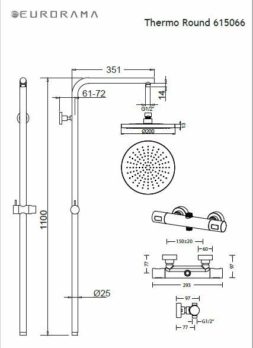 Μπαταρία Ντουζ + Σταθερή Κολώνα και Κεφαλή THERMO ROUND EURORAMA Χρωμέ - Image 3