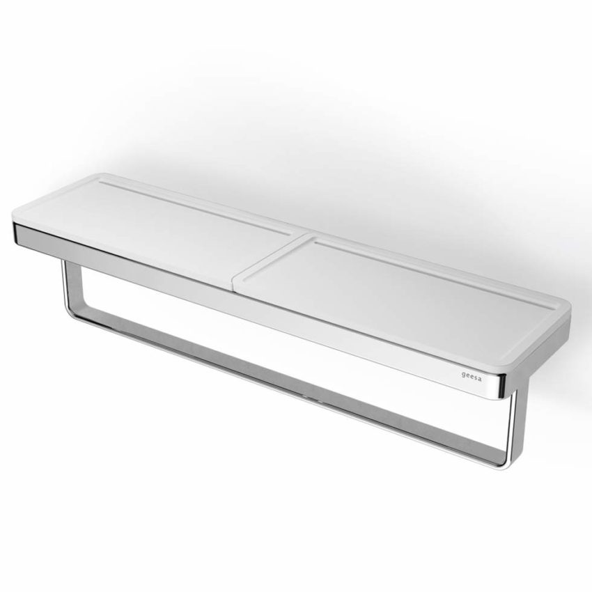 300-8853-300-1 Εταζέρα 42x10,8 εκ. με Πετσετοκρεμάστρα FRAME GEESA CHR/Λευκό Ματ - Image 1